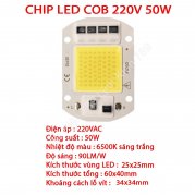 Chip LED COB siêu sáng 220V 50W sáng trắng